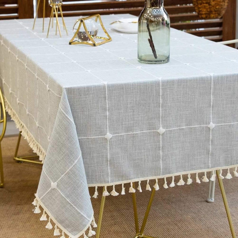 DEEPDREAM Deep Dream Tablecloths, Embroidered Waterproof Table Cloth Cotton Linen Wrinkle Free Anti-Fading Table Cover Decoration for Kitchen Dinning Party Christmas, 55 x 70 Inch - Gray - Image 1